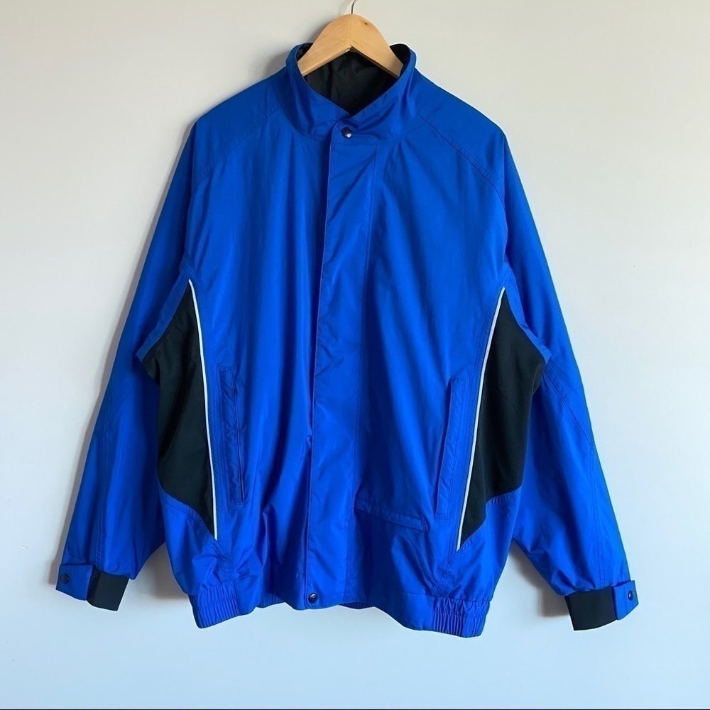 Footjoy FJ Dryjoys Lined Full Zip Golf Windbreaker Rain Jacket Mens M Blue/Black